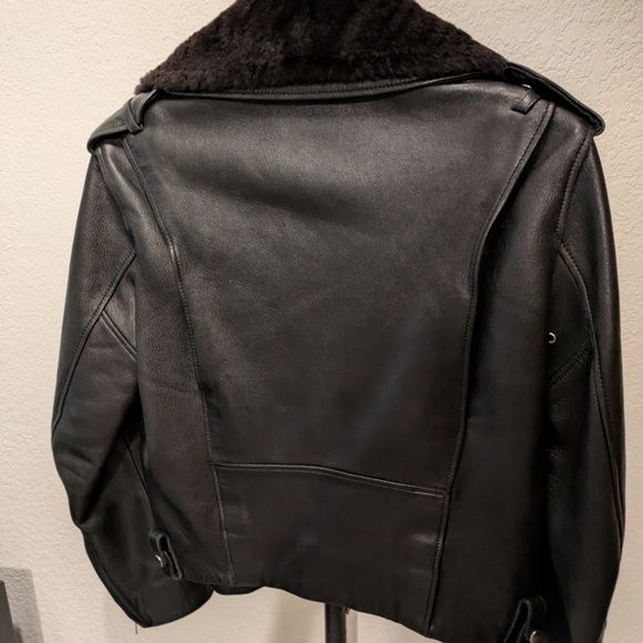 $2000 Acne Studios Mape Black Leather Jacket w/Brown Shearling Collar DE34 - Picture 7 of 10